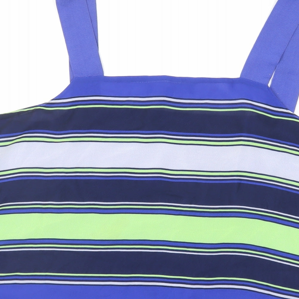 NEXT Womens Blue Striped Polyester Basic Tank Size 14 Square Neck