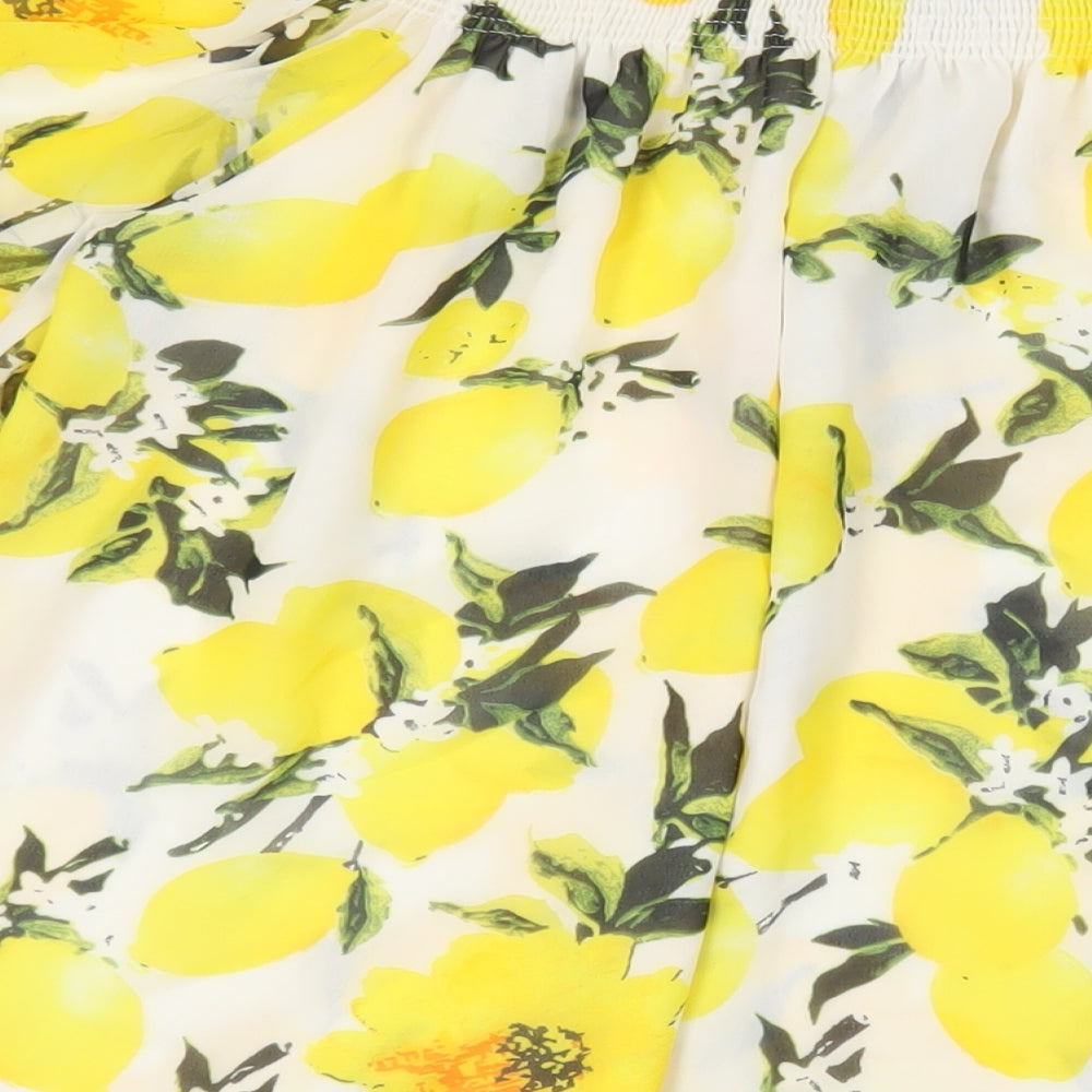 PRETTYLITTLETHING Womens Ivory Geometric Polyester Basic Blouse Size 8 Off the Shoulder - Lemon Print