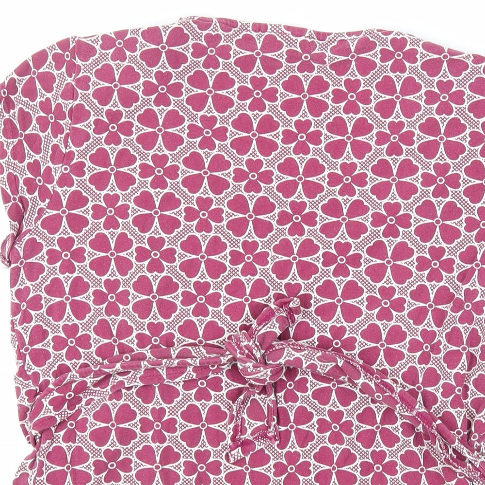 JoJo Maman Bébé Womens Purple Geometric Viscose Basic T-Shirt Size S Round Neck - Wrap Detail