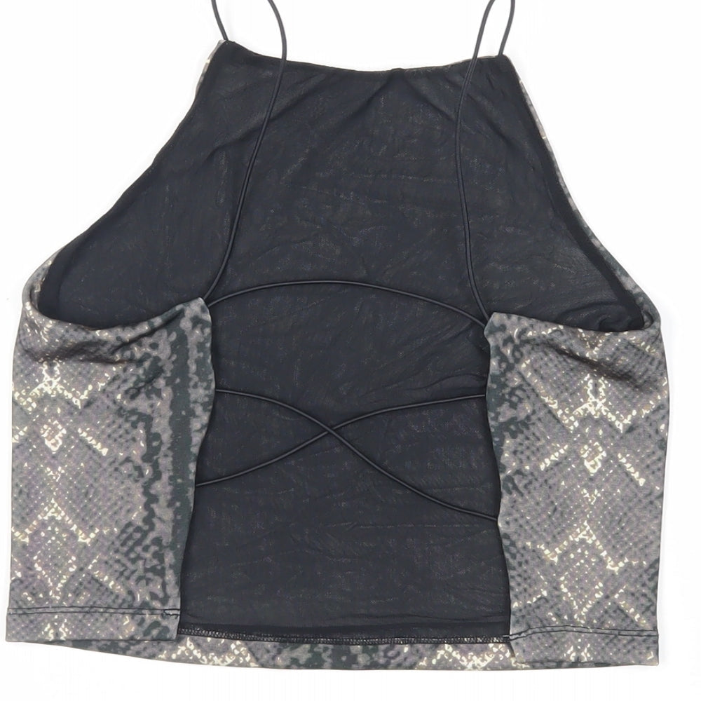 Urban Outfitters Womens Grey Animal Print Polyester Cropped Tank Size S Round Neck - Backless