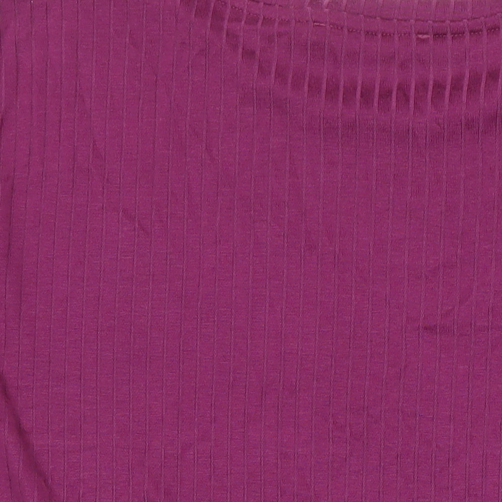 Marks & Spencer Womens Pink Herringbone Polyester Tunic T-Shirt Size 14 Roll Neck