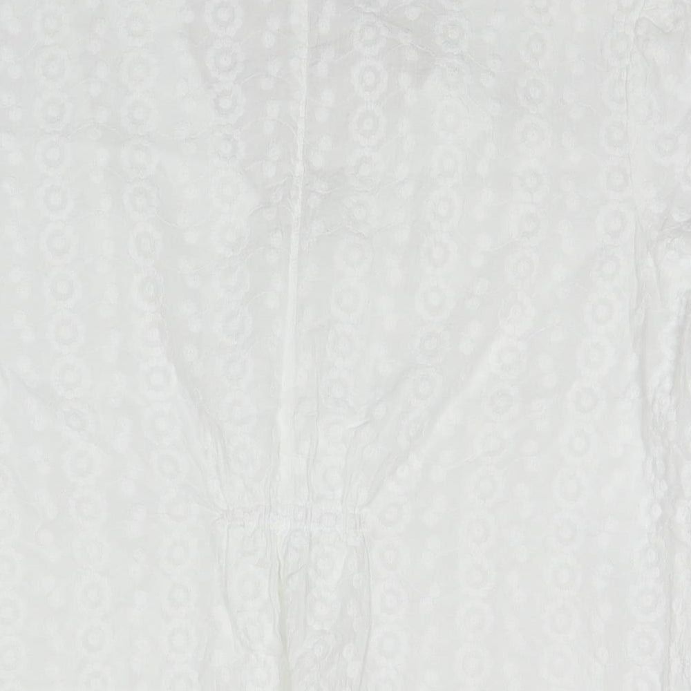 Roman Womens White Polyester Basic Button-Up Size 12 V-Neck