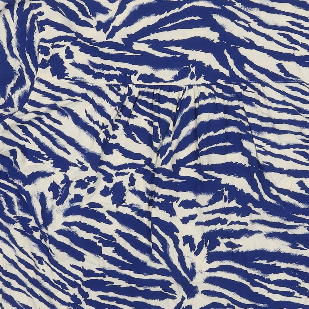 Marks & Spencer Womens Blue Animal Print Polyester Basic Blouse Size 10 Round Neck - Tiger Print