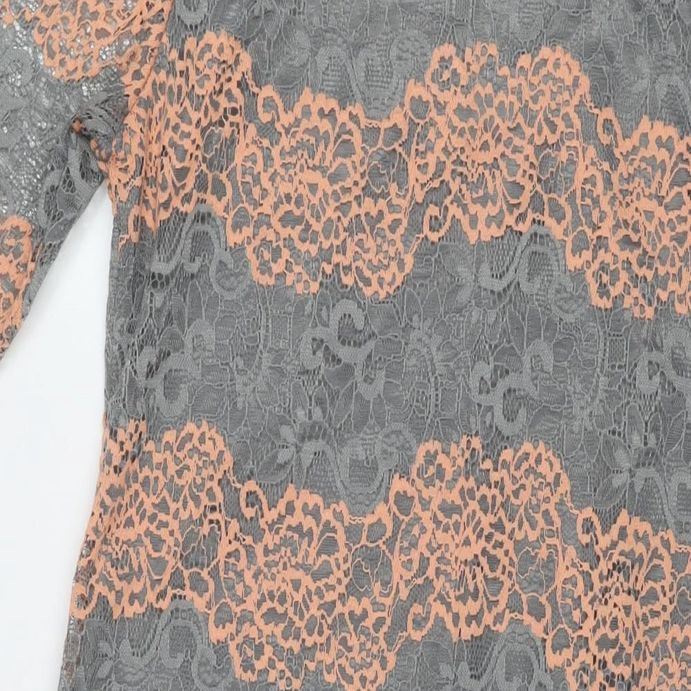 Marks & Spencer Womens Grey Geometric Polyester A-Line Size 10 Boat Neck Pullover