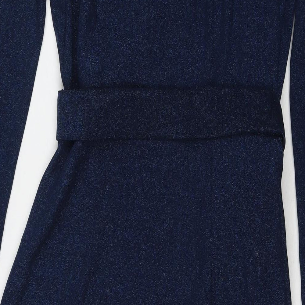 Marks & Spencer Womens Blue Viscose A-Line Size 8 V-Neck Pullover - Glitter Detail