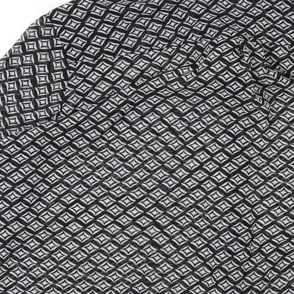 Wallis Womens Black Geometric Polyester Basic Button-Up Size 14 Collared
