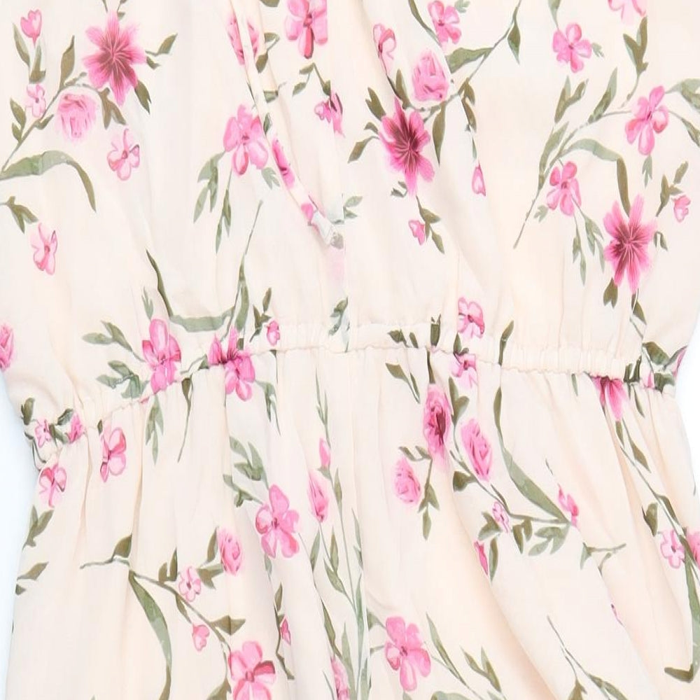 Simply Be Womens Pink Floral Polyester A-Line Size 16 Round Neck Tie