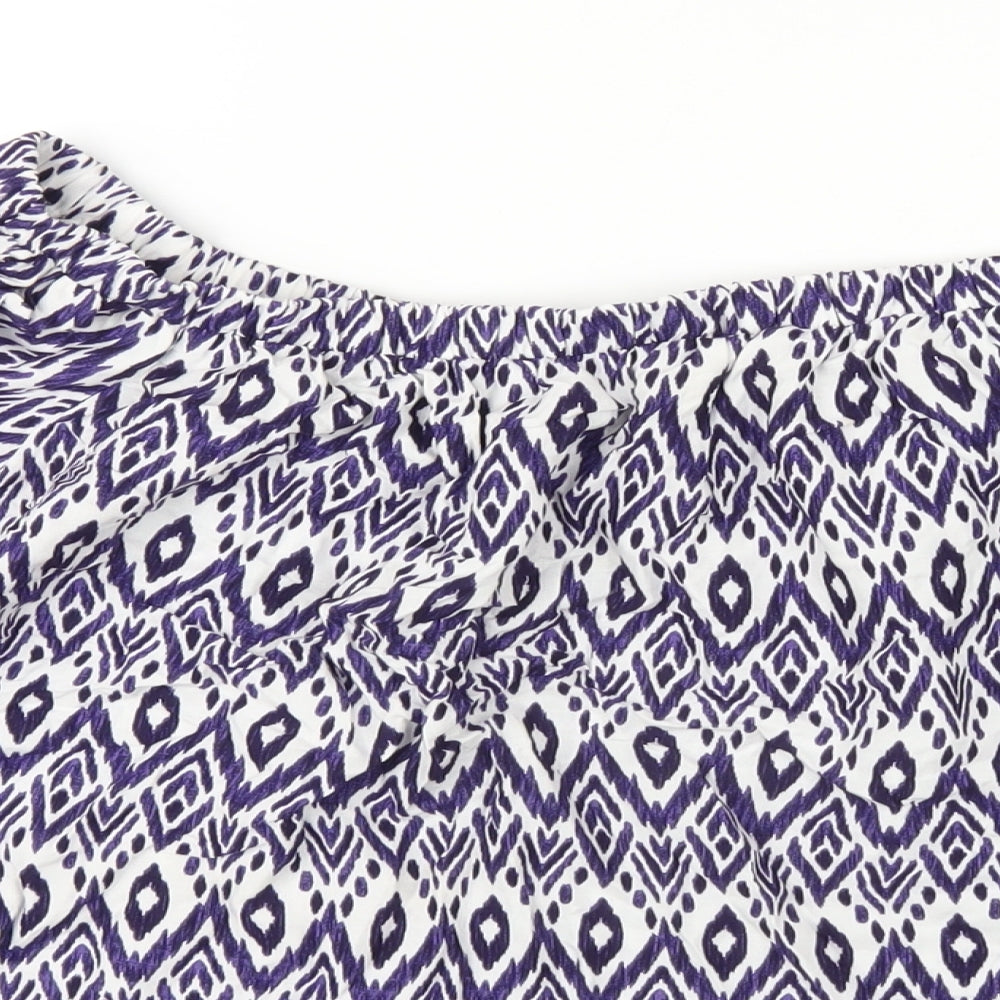 NEXT Womens Blue Geometric Viscose Basic T-Shirt Size 16 Off the Shoulder