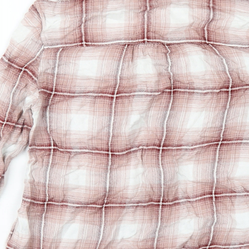 NEXT Womens Red Plaid Viscose Basic Button-Up Size 8 Round Neck