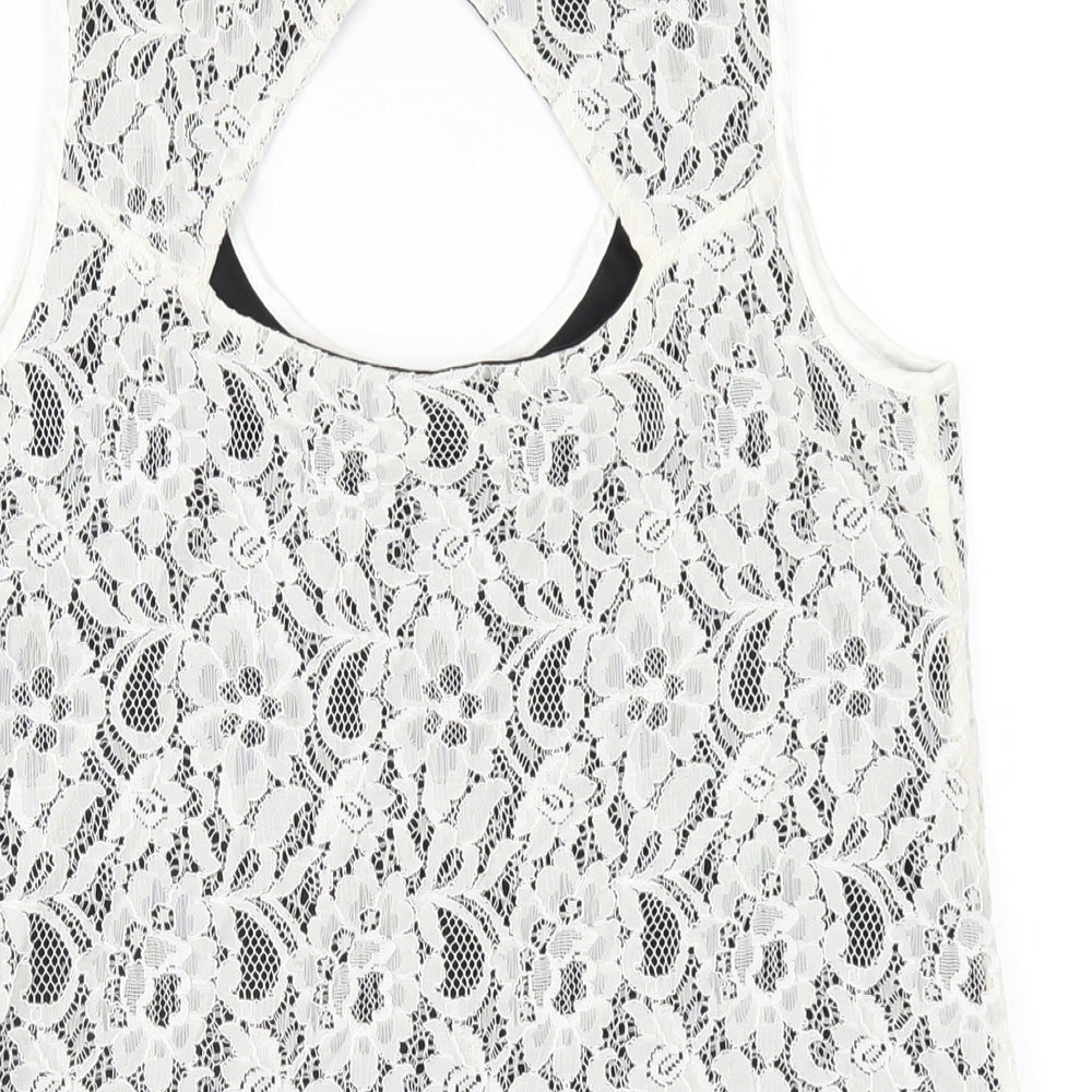 Oasis Womens White Polyamide Basic Tank Size S Scoop Neck