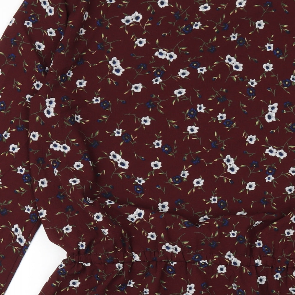 Brand and care label for Only women’s red floral polyester a-line, size UK 12, round neck pullover