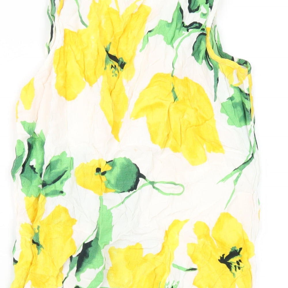 Marks & Spencer Womens Yellow Floral Viscose Basic Tank Size 8 Scoop Neck
