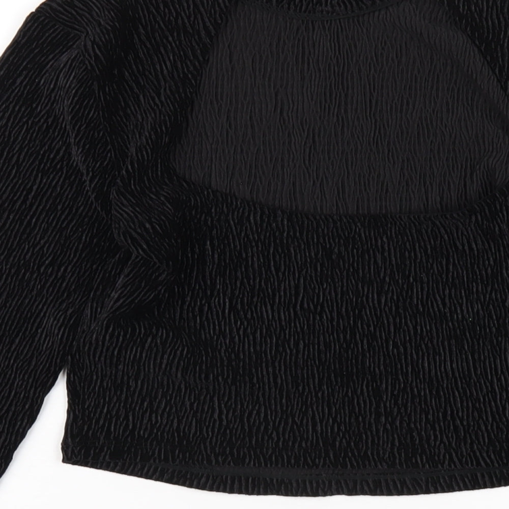 H&M Womens Black Polyester Cropped T-Shirt Size M Mock Neck