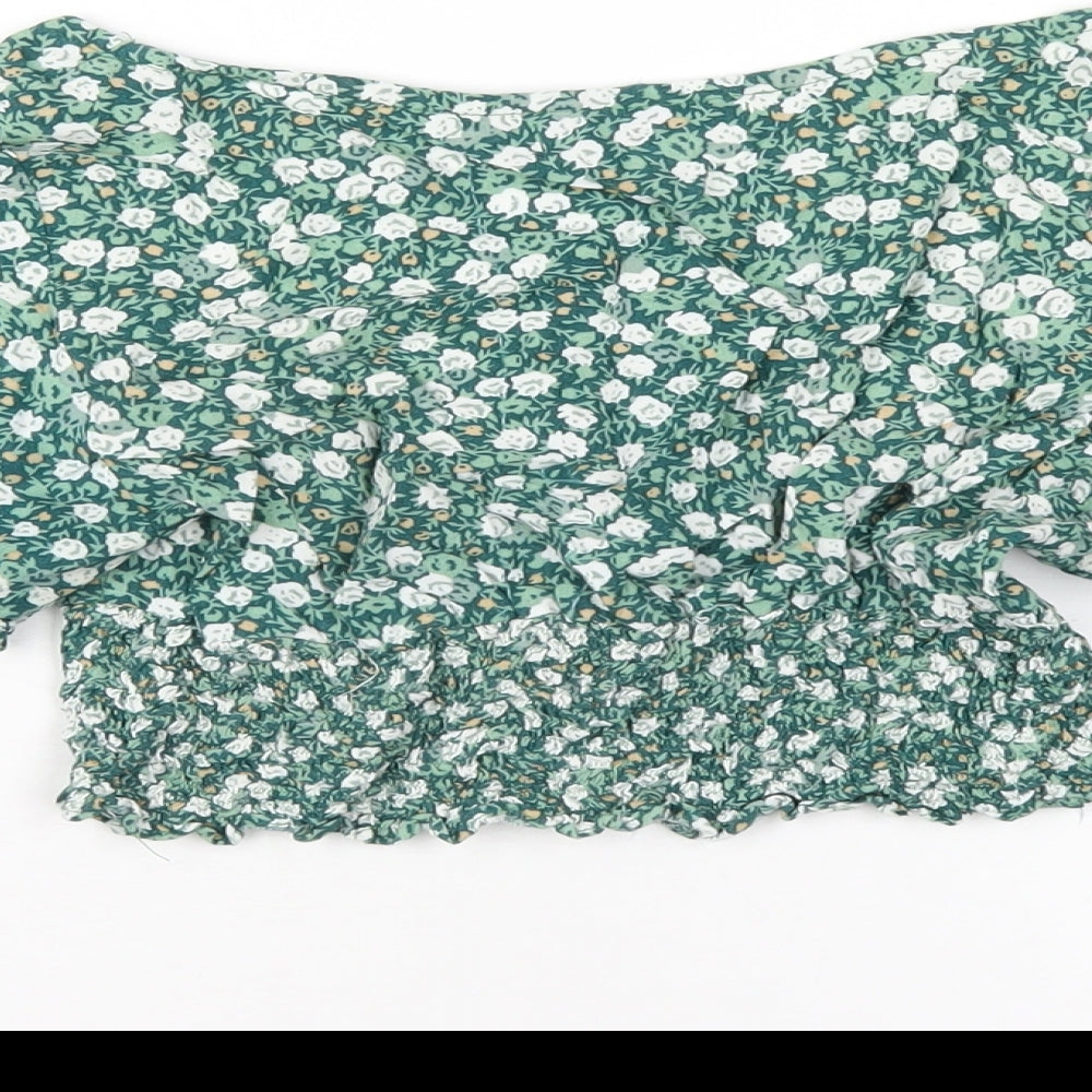 Motel Rocks Womens Green Floral Viscose Cropped T-Shirt Size S Scoop Neck