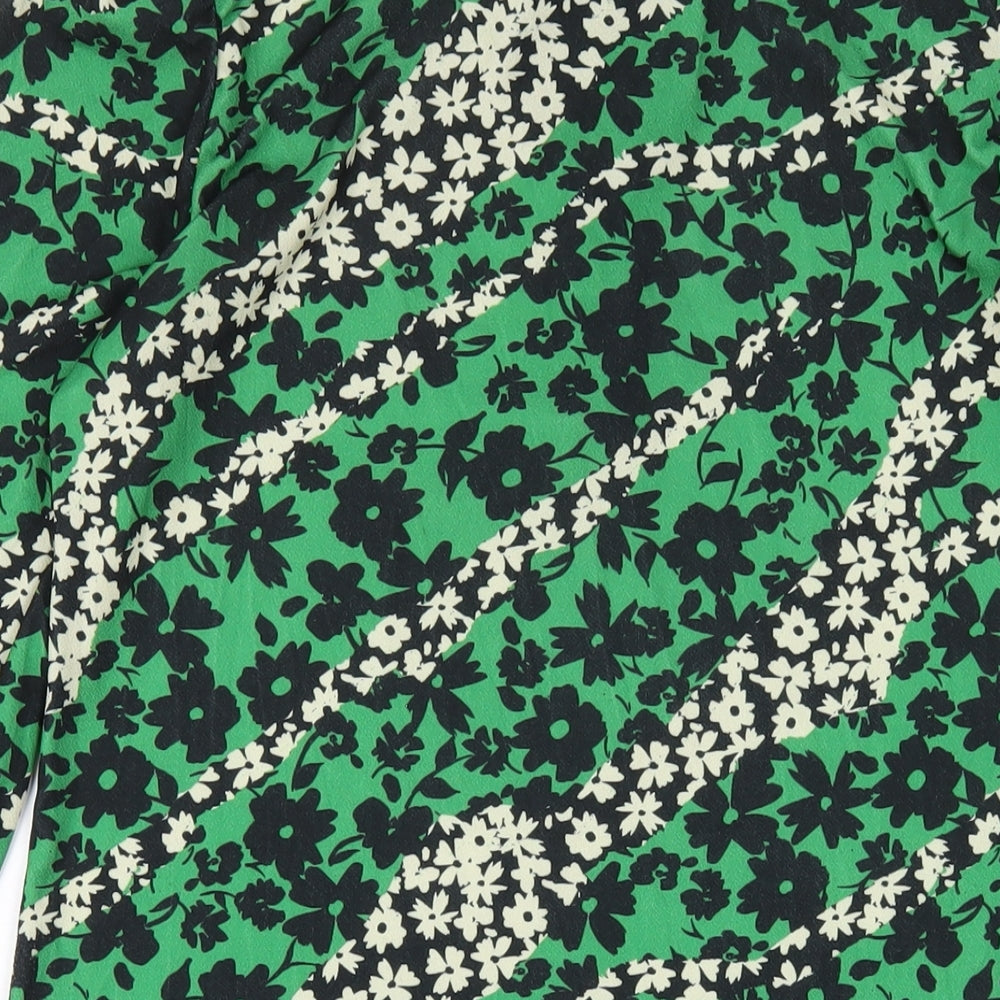Warehouse Womens Green Floral Polyester A-Line Size S Collared Button