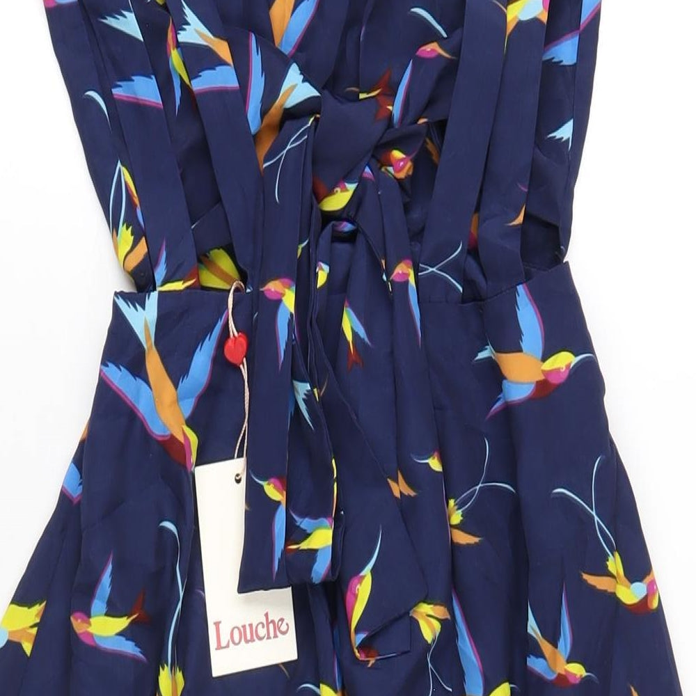 Louche Womens Blue Geometric Polyester A-Line Size 8 Scoop Neck Zip