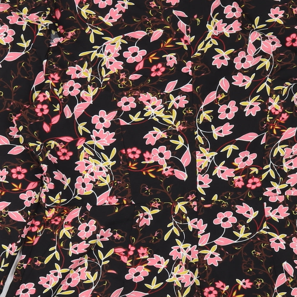 New Look Womens Black Floral Polyester A-Line Size 12 V-Neck Zip