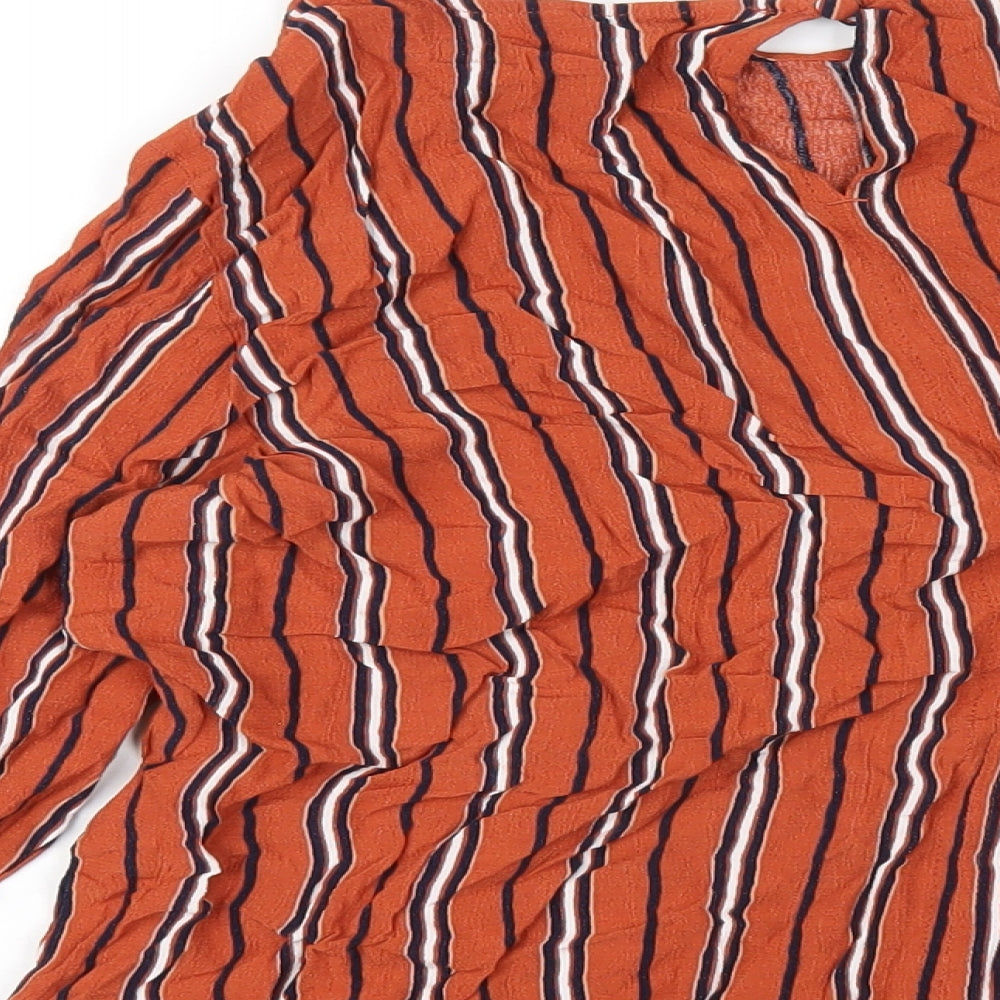 NEXT Womens Orange Striped Viscose Basic T-Shirt Size 18 Round Neck