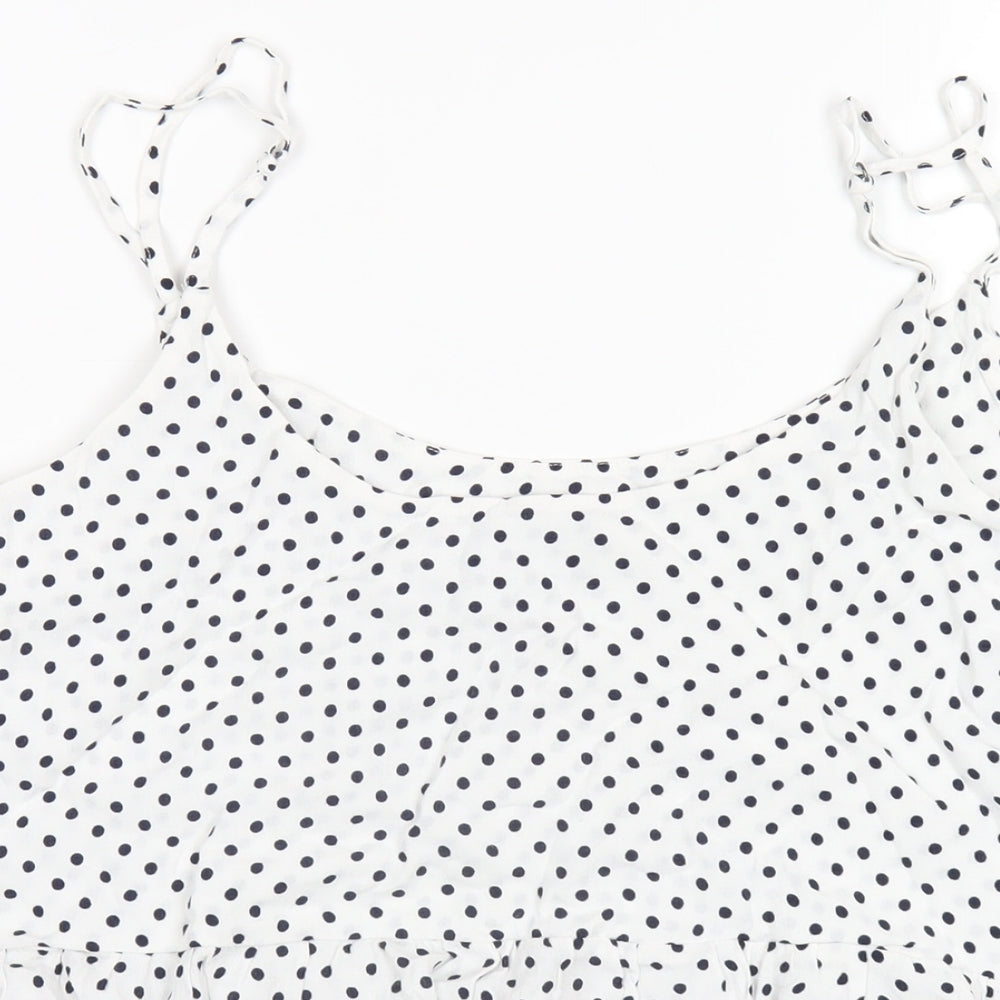 Topshop Womens White Polka Dot Viscose Camisole T-Shirt Size 16 Scoop Neck
