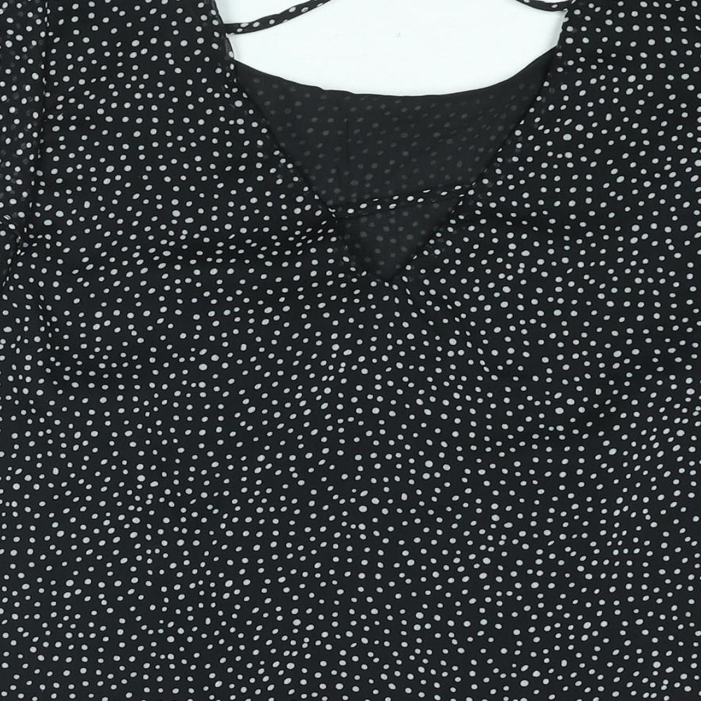 Dorothy Perkins Womens Black Polka Dot Polyester Basic Blouse Size 14 Round Neck