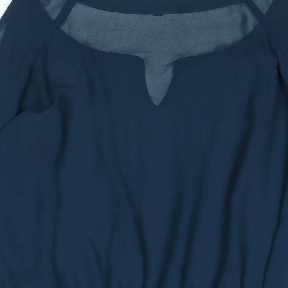 NEXT Womens Blue Polyester Basic Blouse Size 12 V-Neck - Cold Shoulder Semi Sheer