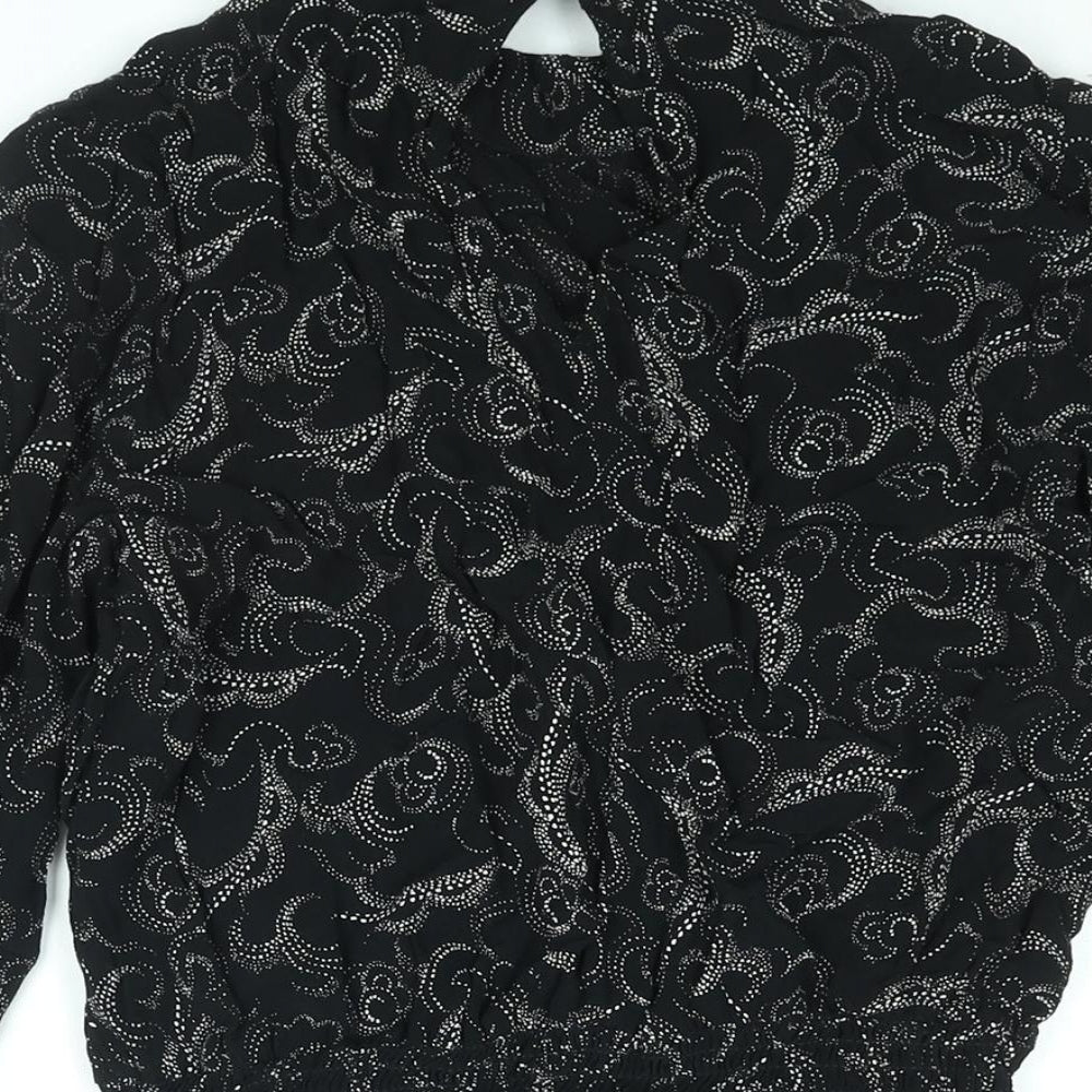 Marks & Spencer Womens Black Geometric Viscose Basic Blouse Size 12 Mock Neck - Peplum