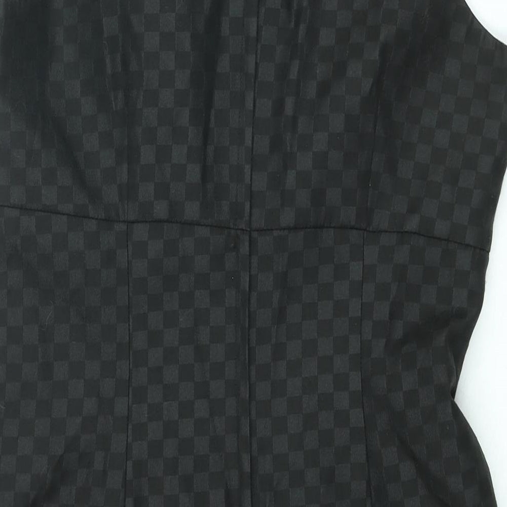 Next Womens Black Gingham Polyester A-Line Size 12 V-Neck Zip - Bow