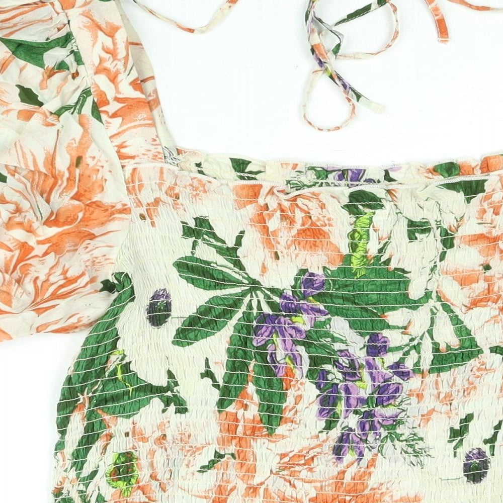 H&M Womens Multicoloured Floral Viscose Basic Blouse Size M Square Neck - Rouched