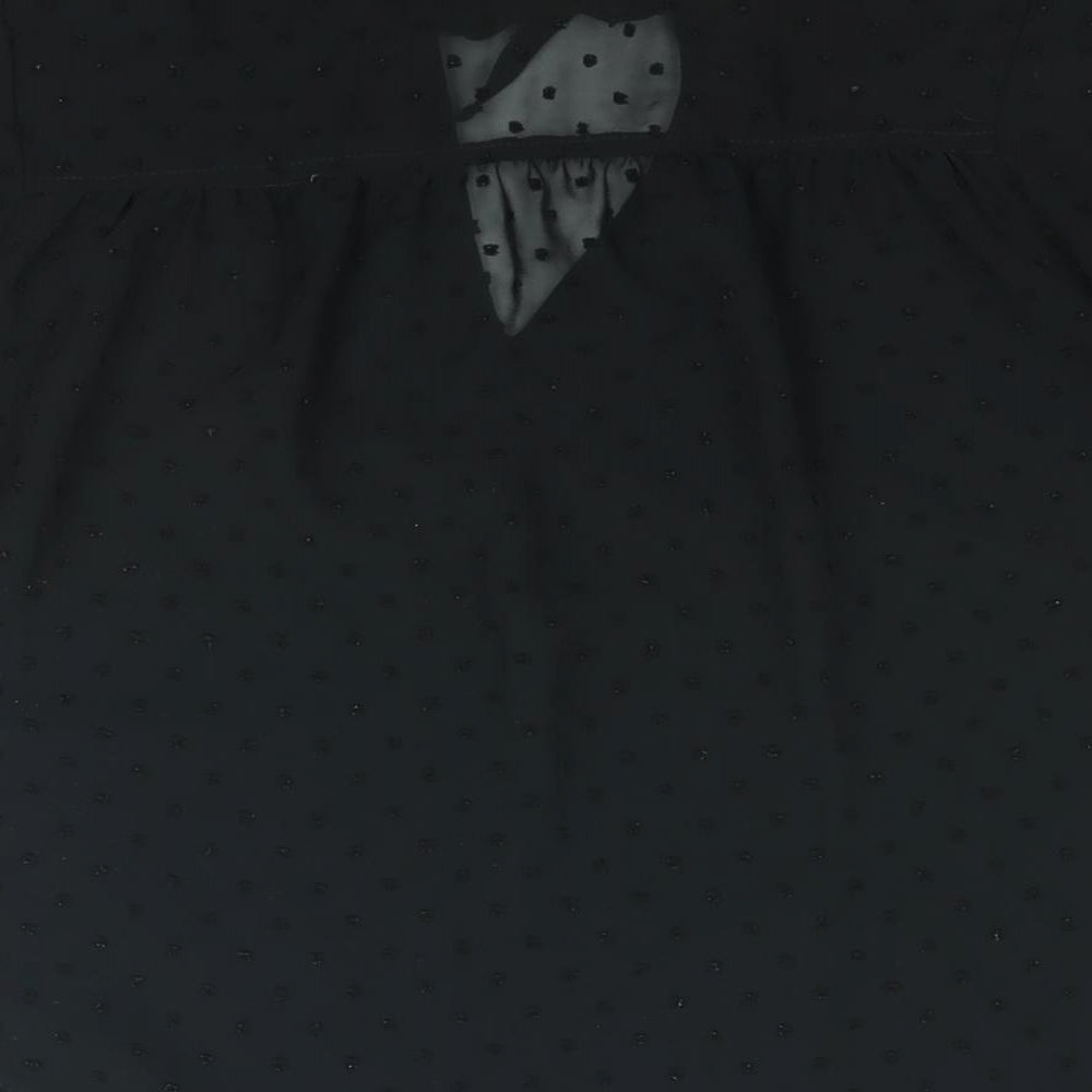 New Look Womens Black Polka Dot Polyester Basic Blouse Size 6 V-Neck