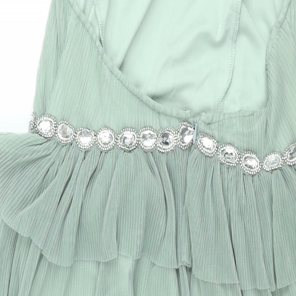 ASOS Womens Green Polyester Shift Size 14 Halter Button - Rhinestone Detail