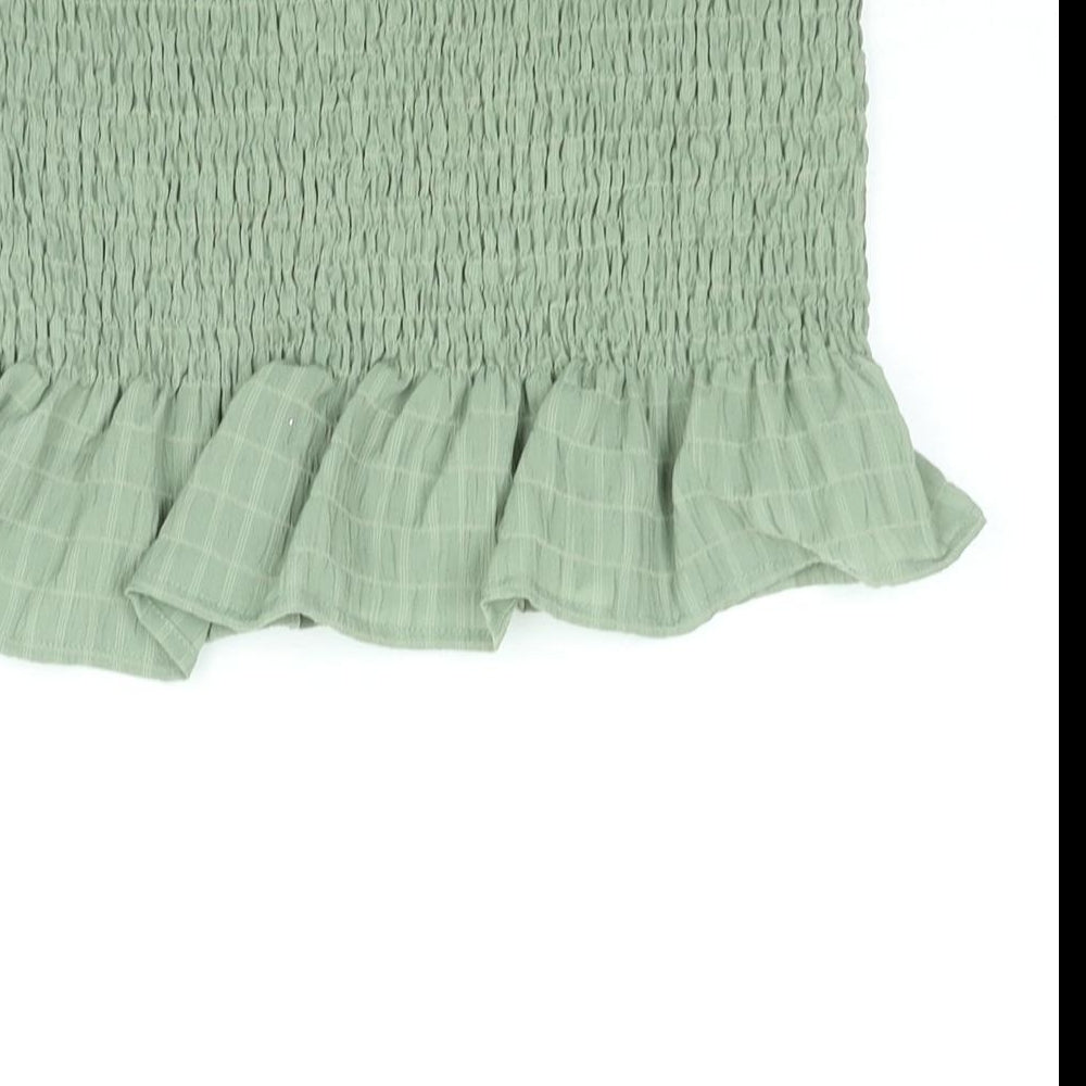 New Look Womens Green Polyester Basic Blouse Size L Square Neck - Rouched Button Detail