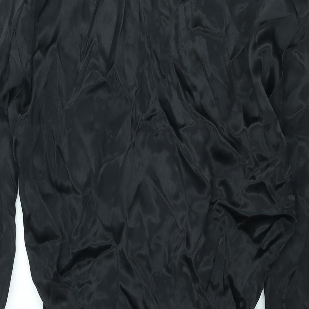 Zara Womens Black Viscose Mini Size S V-Neck Zip - Rhinestone Buckle Detail