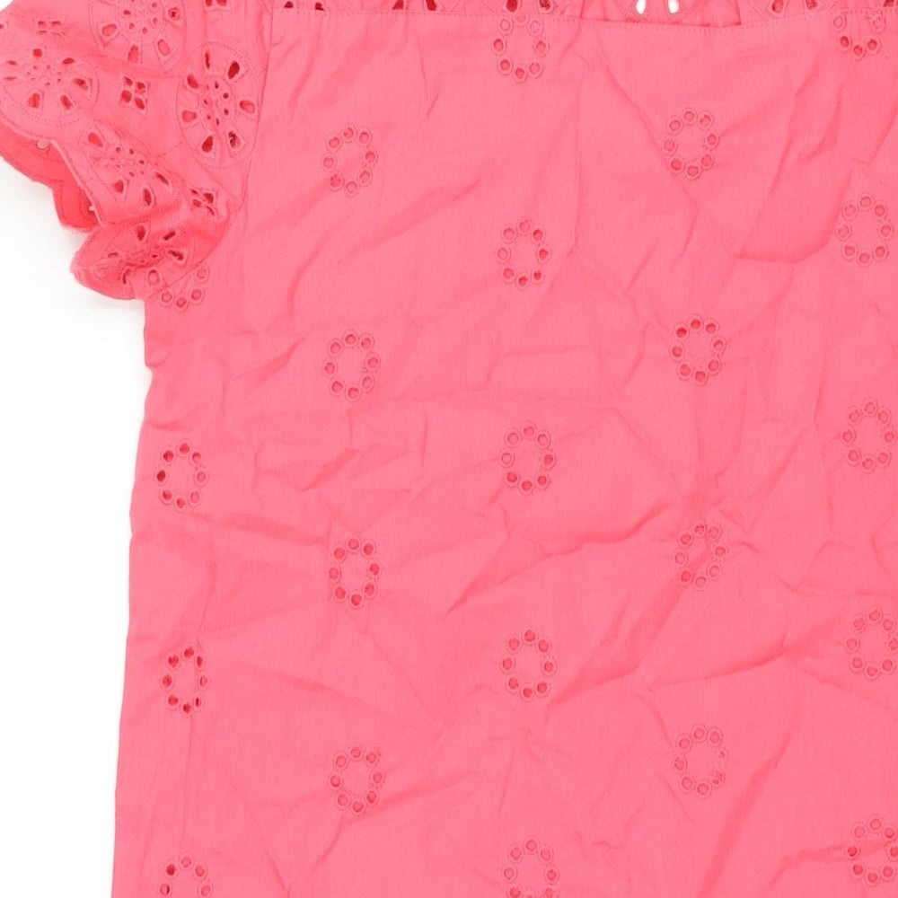 Marks & Spencer Womens Pink Cotton Shift Size 10 Round Neck Button - Lace Detail