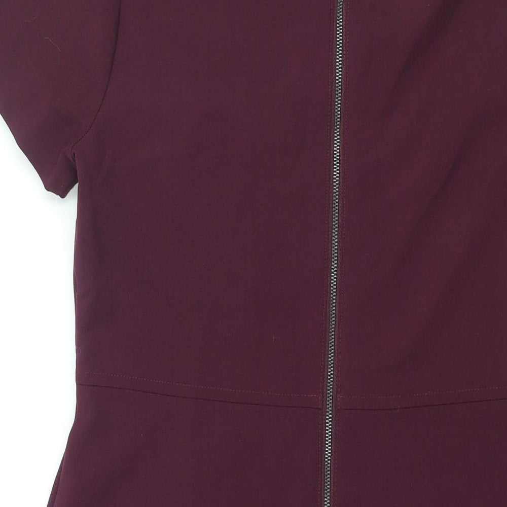 NEXT Womens Purple Polyester Shift Size 12 Round Neck Zip - Zip