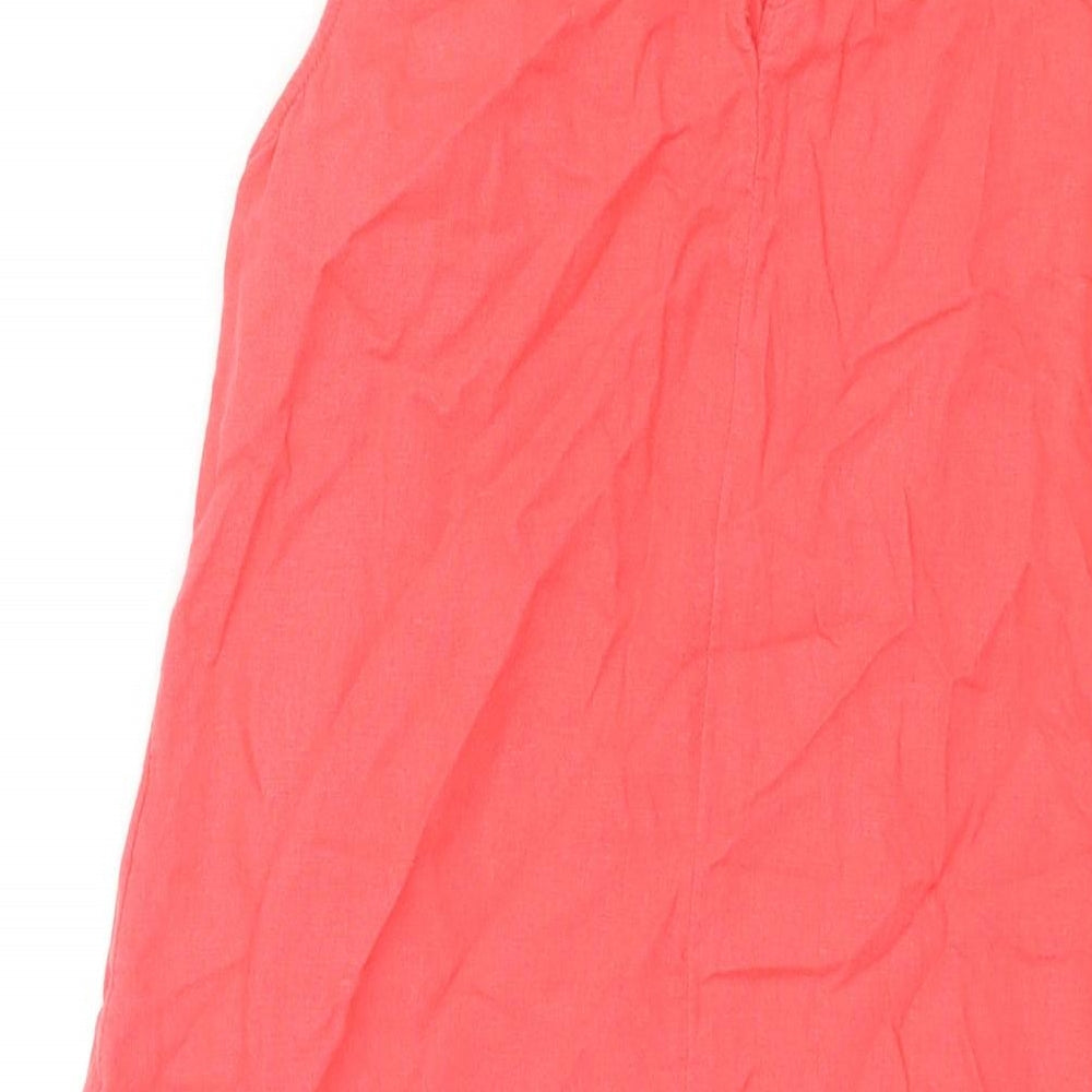 Marks & Spencer Womens Pink Linen Shift Size 8 Round Neck Button
