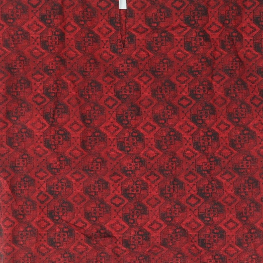 Sparkle & Fade Womens Red Geometric Polyester Basic Blouse Size XS Round Neck - Tie Detail