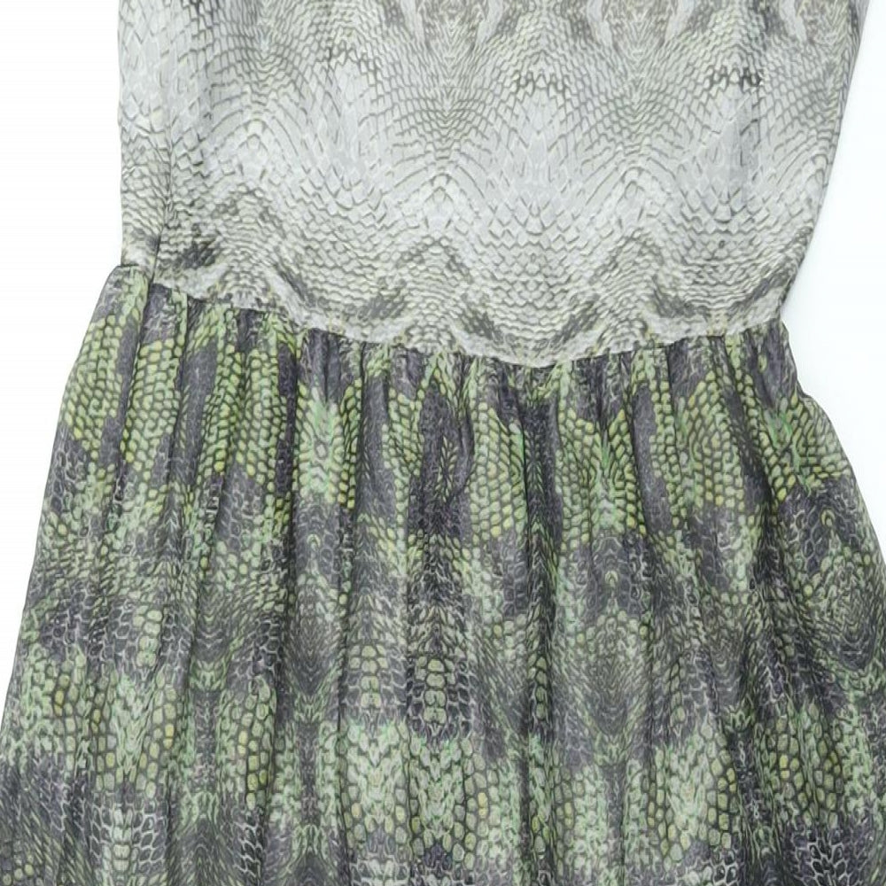 Warehouse Womens Multicoloured Animal Print Polyester A-Line Size 8 Scoop Neck Zip - Snakeskin Print
