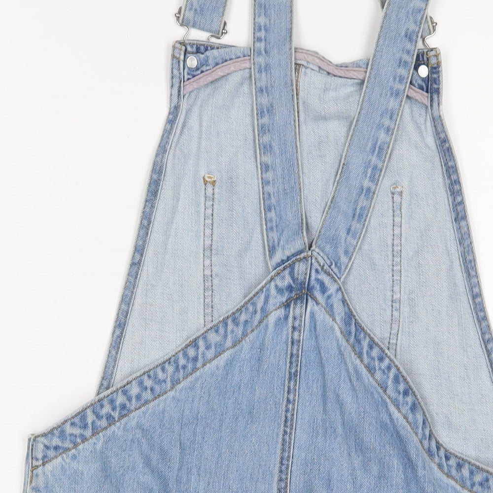 Only Womens Blue Cotton Pinafore/Dungaree Dress Size 10 Square Neck Button