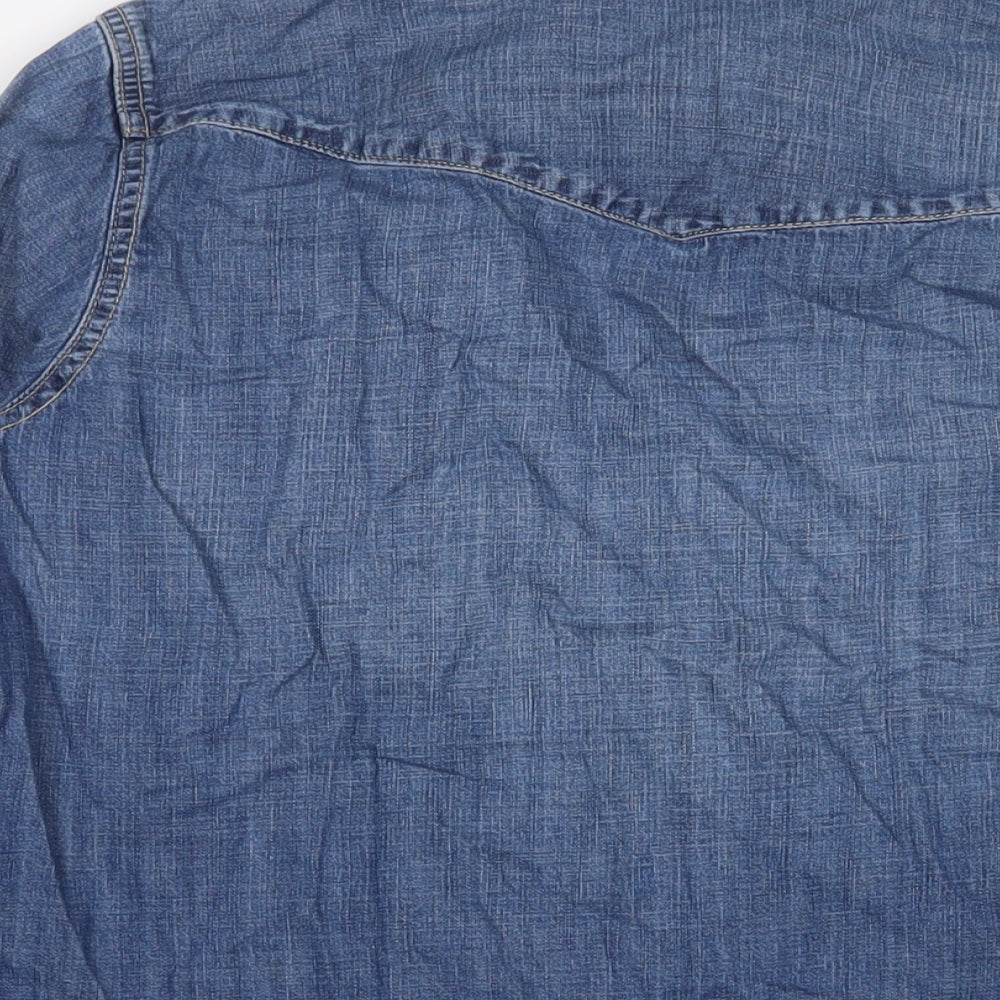 H&M Mens Blue Cotton Button-Up Size S Collared Snap
