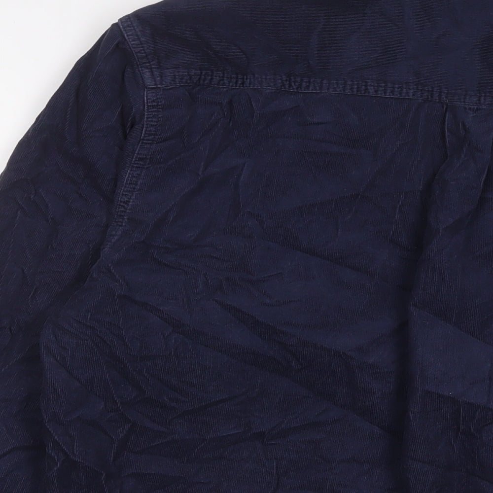 Camargue Mens Blue Cotton Button-Up Size L Collared Button