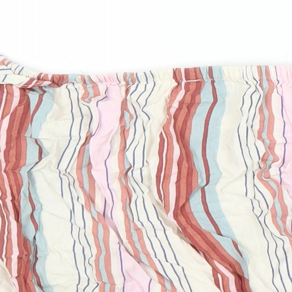 New Look Womens Multicoloured Striped Viscose Cropped Blouse Size 16 Boat Neck