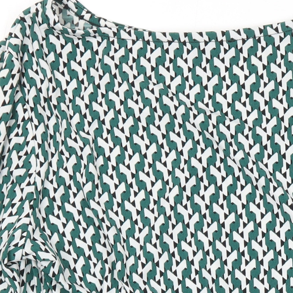 Tahari Womens Multicoloured Geometric Polyester Tunic T-Shirt Size M Boat Neck