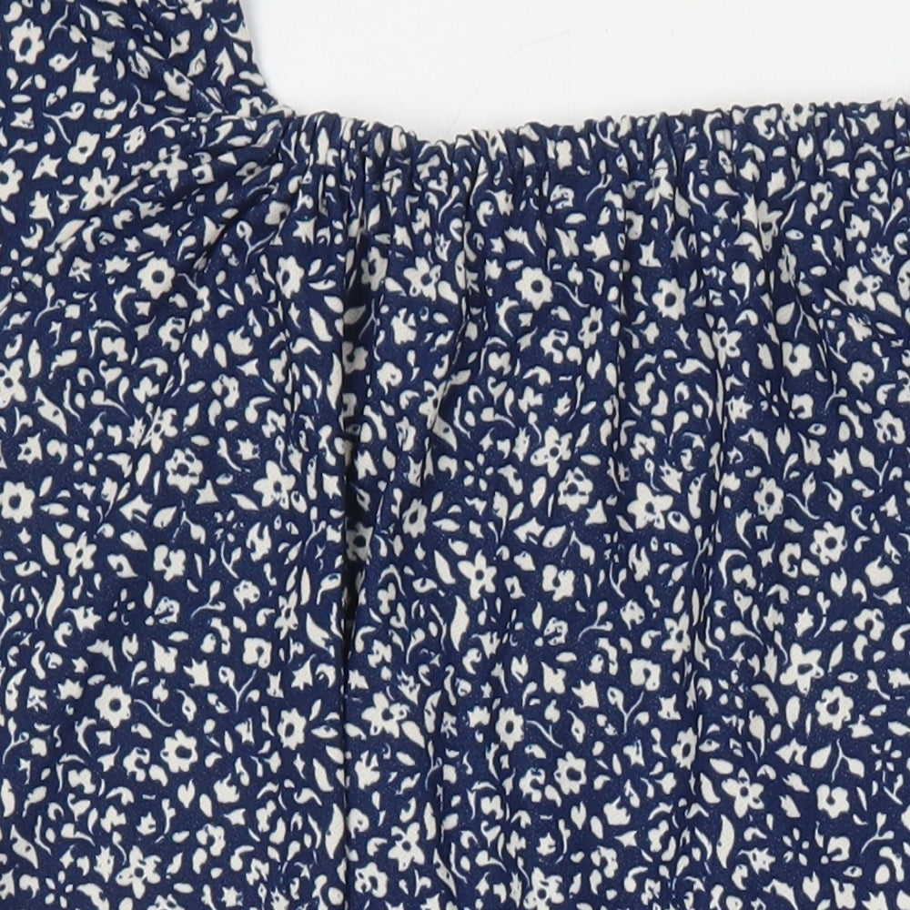 Mango Womens Blue Floral Polyester Tunic Blouse Size S Square Neck