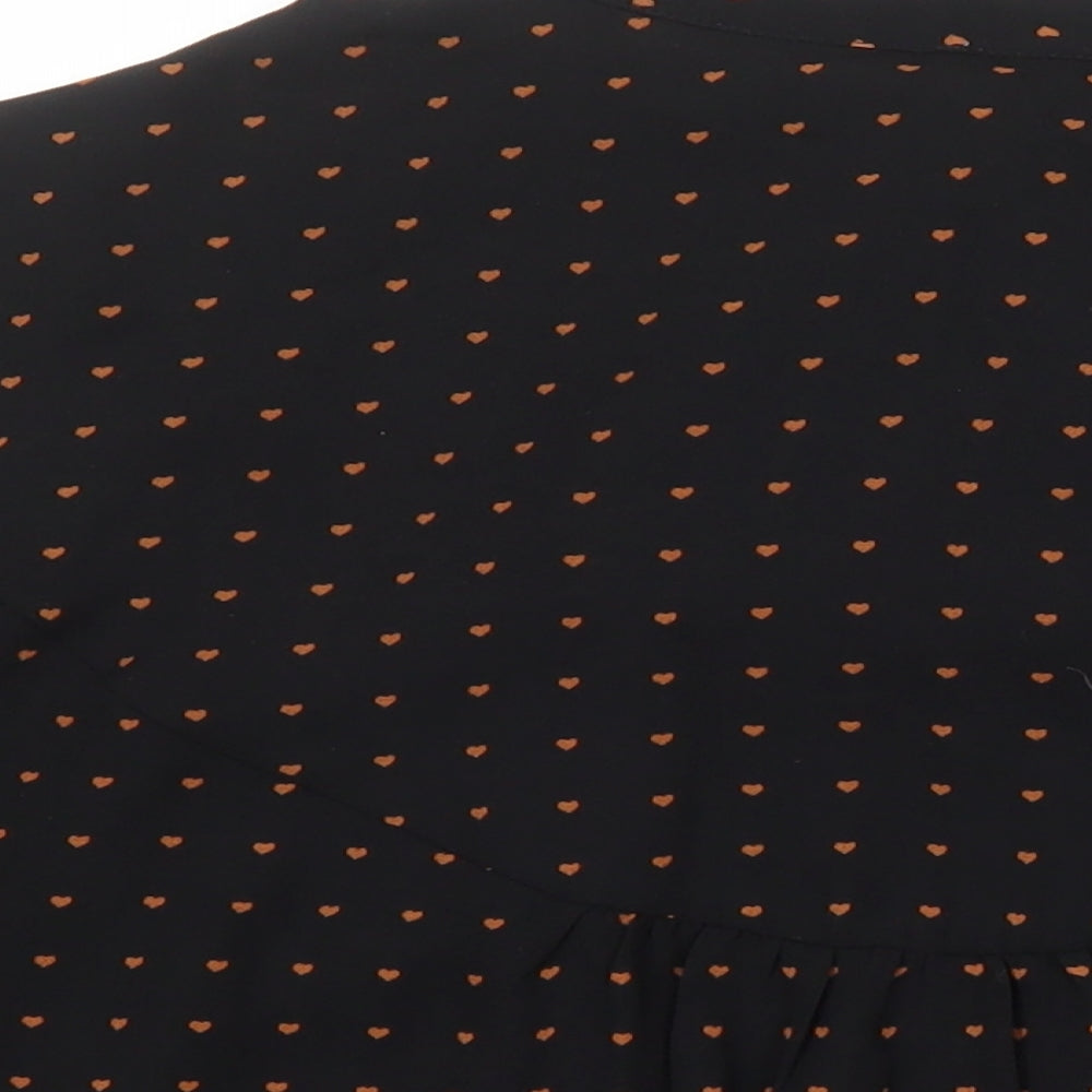 Warehouse Womens Black Geometric Polyester Tunic Blouse Size 10 Round Neck - Hearts
