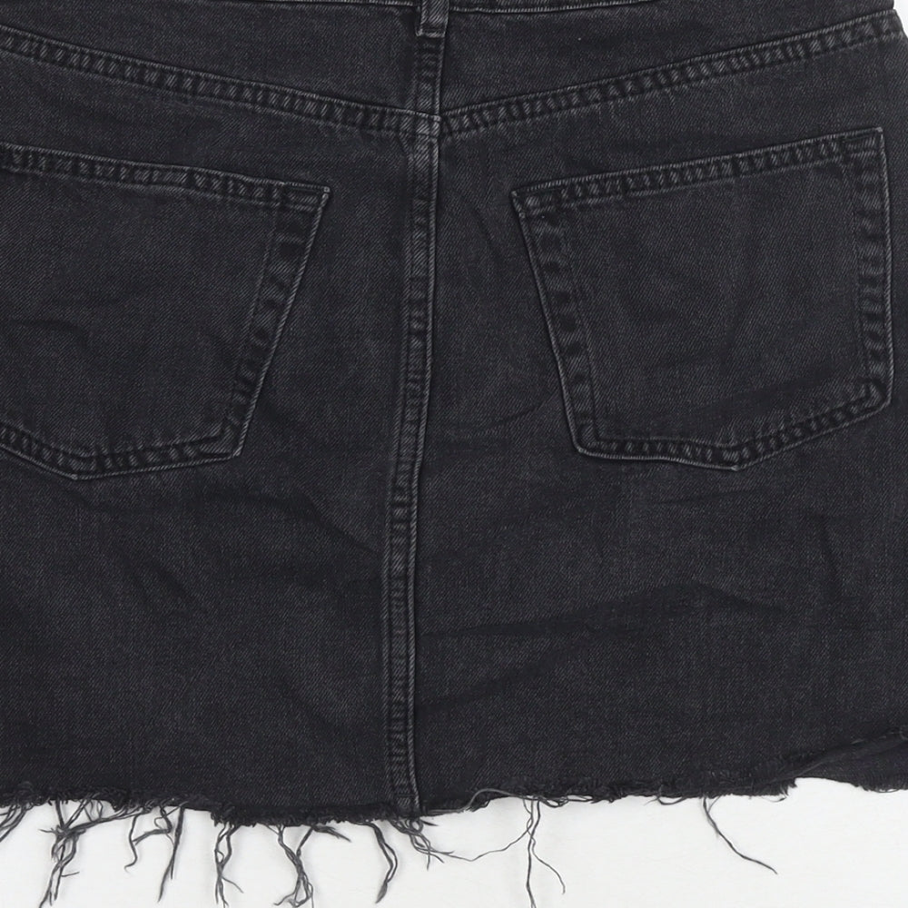 Topshop Womens Black Cotton A-Line Skirt Size 10 Zip