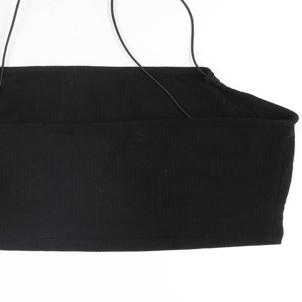New Look Womens Black Polyester Cropped T-Shirt Size 14 Square Neck
