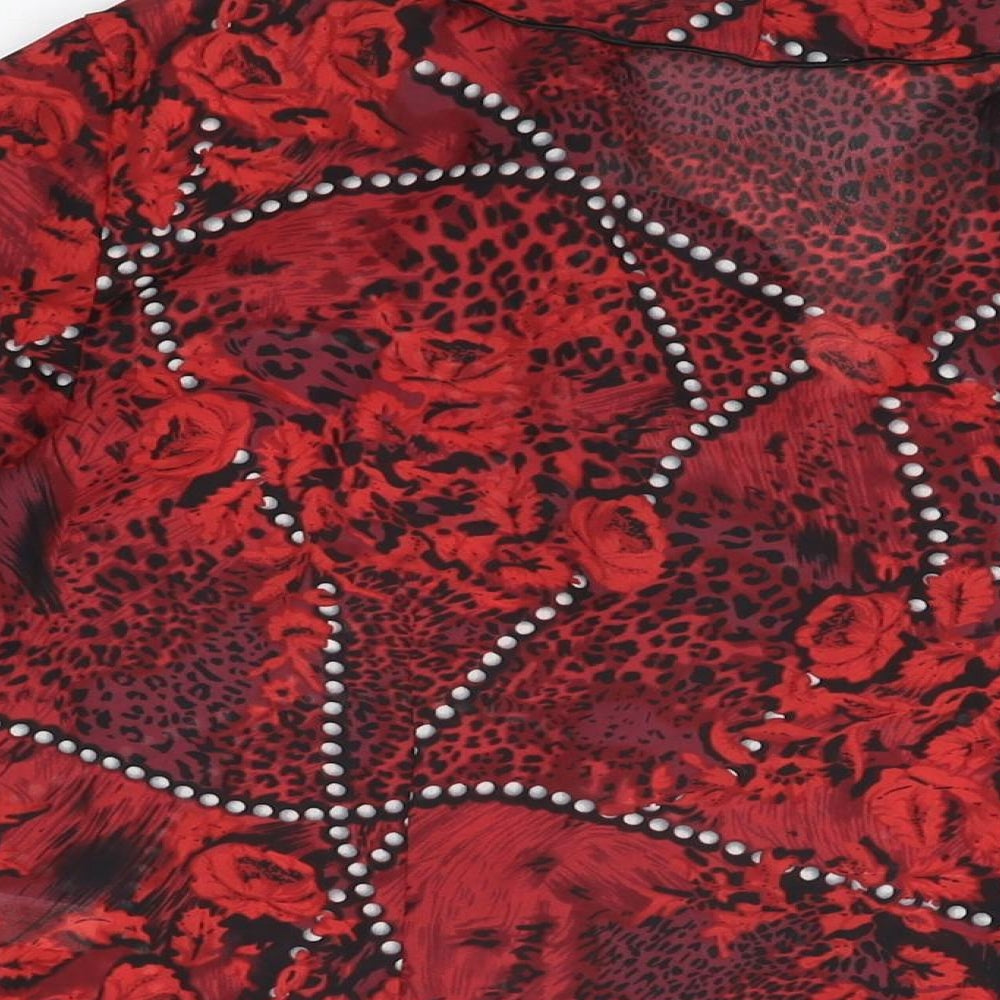 Apart Impressions Womens Red Floral Polyester Basic Blouse Size 14 V-Neck