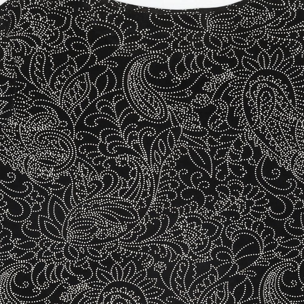 Roman Womens Black Floral Acetate Basic T-Shirt Size S Round Neck
