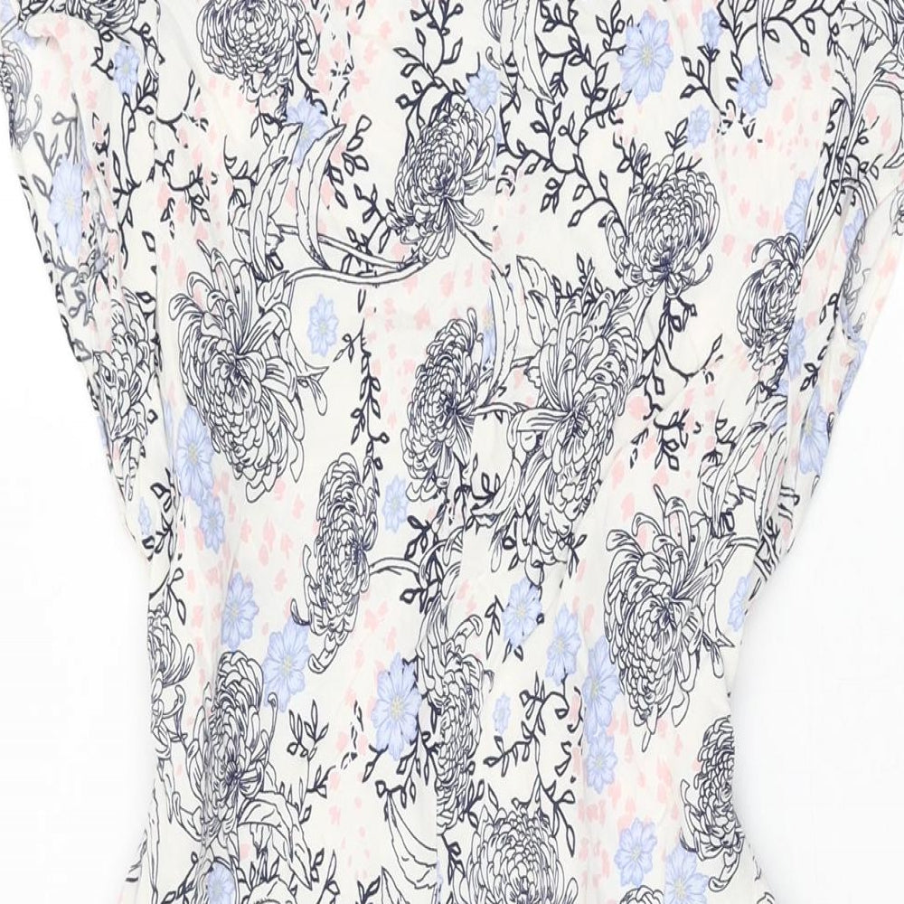 Marks & Spencer Womens White Floral Viscose A-Line Size 10 Round Neck Button