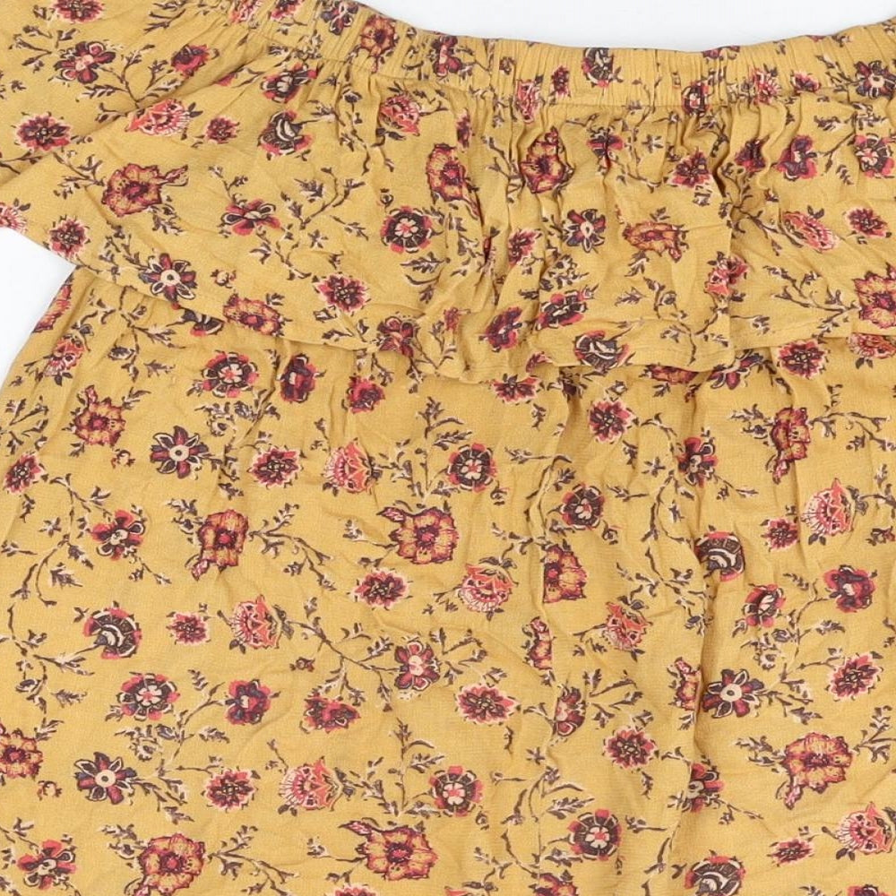 FOREVER 21 Womens Yellow Floral Viscose Shift Size S Off the Shoulder Pullover